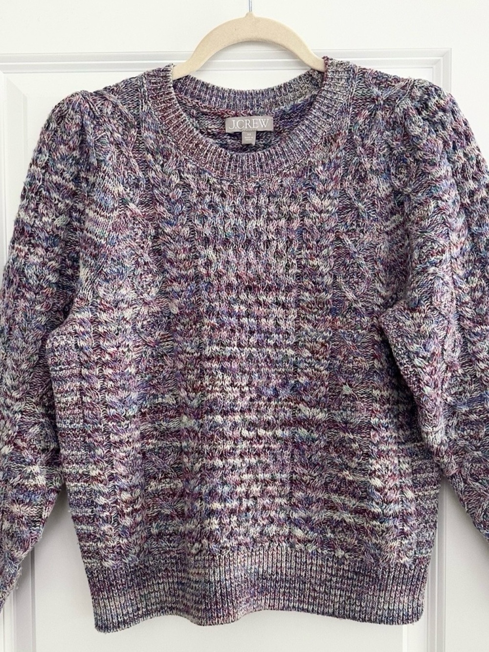 J.Crew 100% Wool Fall Cable Knit Fisherman’s Sweater - Purple Multicolor Yarn
